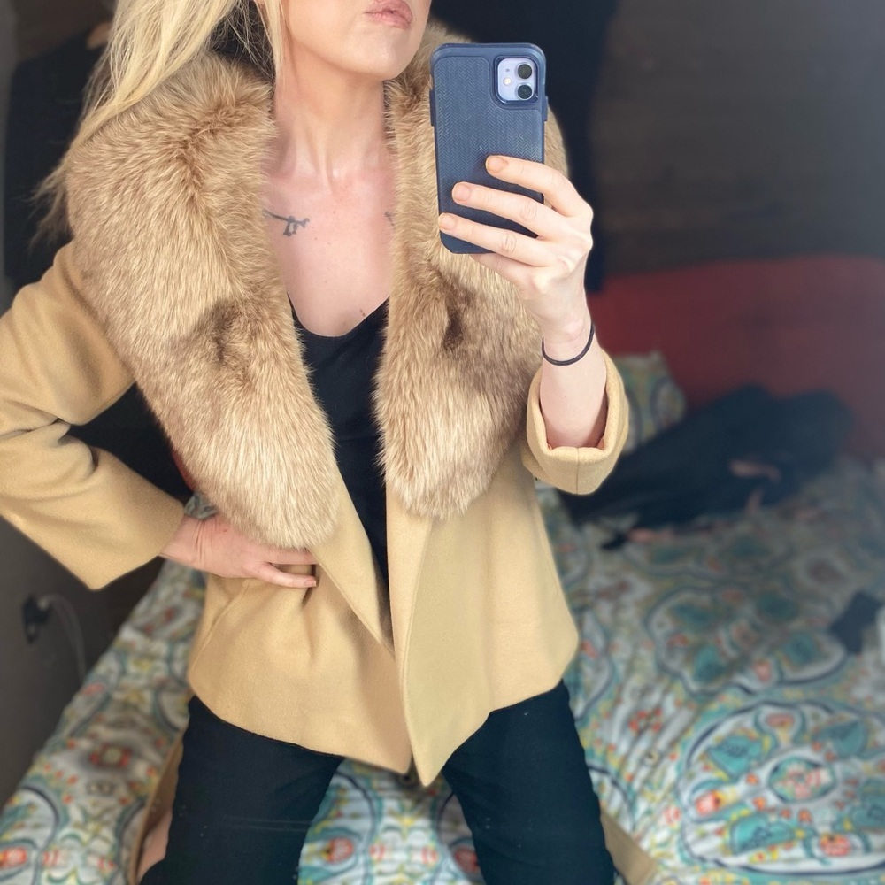 30% OFF BUNDLES! REAL FUR 100% CASHMERE TRENCHCOAT JACKET DUSTER COAT VINTAGE - Picture 13 of 16